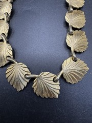 Vintage MCM Gold Tone Gilt Leaf Link Choker Collar Necklace Textured 15″