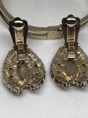 Red AB Rhinestone Crystal Demi Parure Clamp Bracelet Clip On Earring Set