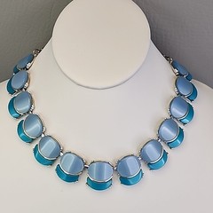 Vintage Thermoset Necklace Blue Silver Tone 15.5″