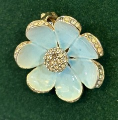 Vintage Signed MARVELLA Blue Enamel Flower Clip On Earrings Rhinestones*, 1960s