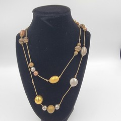 Vintage Long Strand 38″ Silver Gold Bronze Bead Braided Chain Boho Minimalist