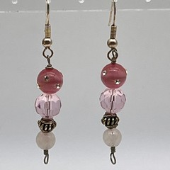Red Pink Glass Earring Lot of 3 Pairs Dangle Drop