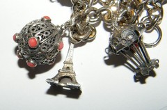 Vintage European Travel Charm Bracelet w/ Filigree Work & Coral Beads