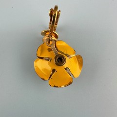 Vintage Yellow Enamel Flower Brooch Dangle Earrings Set Gold Tone Cabbage Rose