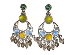 Vintage Silver Pierced Earrings with Light Blue, Yellow & Lavender Crystals