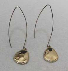 Gold Tone Long Wire Hammered Wide Teardrop Dangle Earrings 2-5/8”