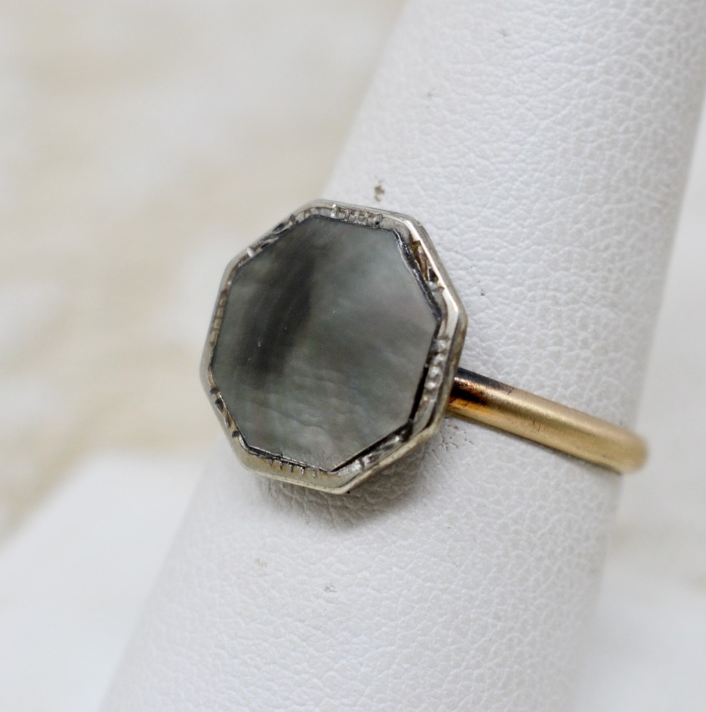 Antique 1920s Art Deco Abalone Cufflink Conversion Ring Gold Filled sz. 8