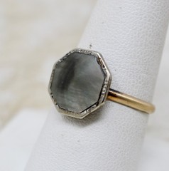 Antique 1920s Art Deco Abalone Cufflink Conversion Ring Gold Filled sz. 8