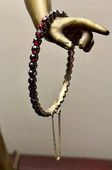 Antique Deep Burgundy Bohemian Garnet Bangle Bracelet with Safety Chain