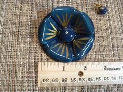 Vintage Jewelry – Brooch Pin, Clip Earrings – Blue w/ Gold – Estate
