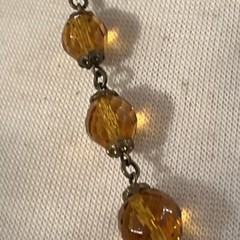 Vintage Czech Large Topaz Amber Faceted Crystal Bead Necklace Clip Earrings Set