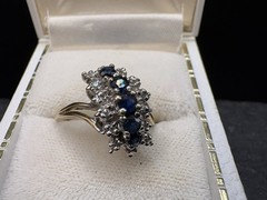 10k Yellow Gold London Blue Topaz Diamond Cluster Estate Ring SZ 8 3.55g