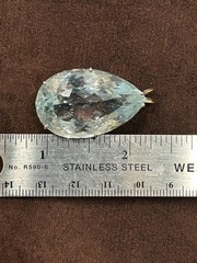 VTG 1970S 80S HUGE FAUX AQUA MARINE PENDANT STONE SILVER SETTING NECKLACE GEMS