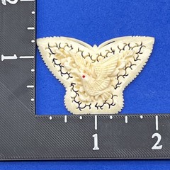 Vintage Carved Celluloid Butterfly Bird Brooch Openwork 2″