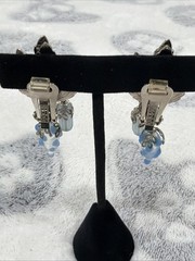 Rare Vtg 1960’s HOBE Clip On Earrings Glass AB Faux Turquoise Dangle Chandelier