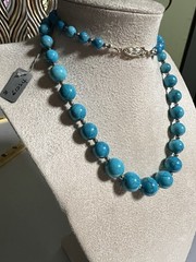 Vintage Jungle Turquoise Graduated Bead Necklace 24″ 58g ROC Clasp Artisan