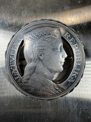 Latvia 1931 5 Lati Silver Coin Brooch Cutout Jewelry 24.4g Handmade