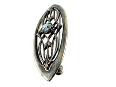 Symmetalic Sterling Silver and 1/20th 14k Gold Blue Topaz Pin Brooch 4g 45mm