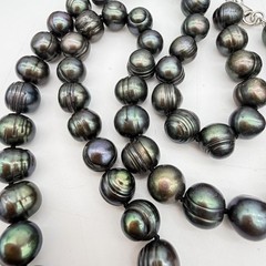 Vtg JTV Sterling Silver KTC Black Pearl Necklace Peacock 10,6mm 24” 85gr