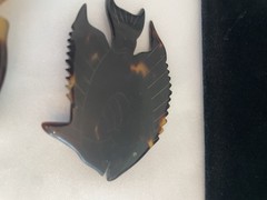 Vintage Celluloid Tortoise Brown Shell Hand Carved Fish Brooch Pins Freshwater