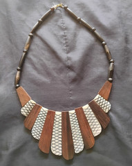 Vintage Primitive Boho Tribal Style Bib Necklace of Horn Wood and Bovine Bone