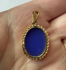 18k Gold Blue Agate Cameo Pendant Made In Italy
