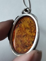 Vintage Large Baltic Amber Antiqued Sterling Silver Large Pendant, Substantial