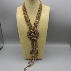 Joan Rivers Starlet Necklace Beaded Browns Flower Dangles Bold Statement