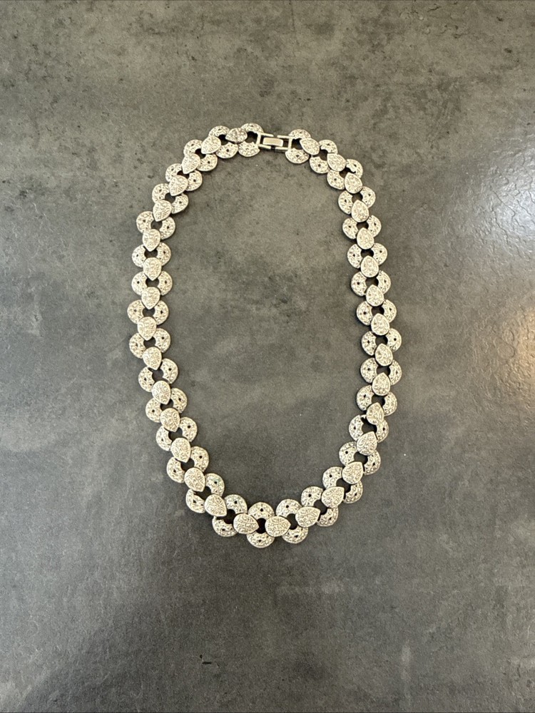 Vintage Silver Toned Necklace with Marcasite Stones Antique 20”
