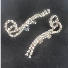 Vintage MUSI Clear Rhinestone Scroll Shoe Clips Silver Tone Pair Mid Century
