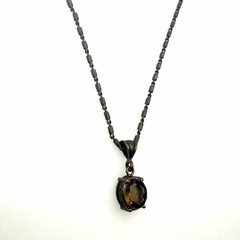 Extasia Signed EXT Vintage Style Bronze Fob Pendant Necklace Smoky Brown Glass