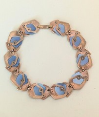 Monet All That Jazz Rose Gold Toned & Blue Necklace Choker Book Piece **READ**