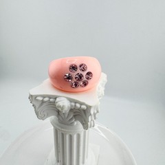 Vintage Pink Acrylic Dome Ring w/ Pink Rhinestones Y2K Chunky Statement