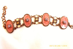 VINTAGE ART NOUVEAU ENAMEL RHINESONE COPPER BRACELET