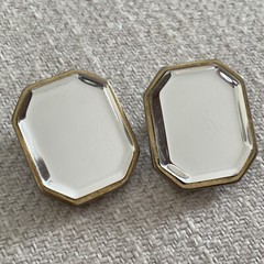 Vintage Gold tone Octagon Rhinestone Bold Statement Clip-on Earrings Mirrored