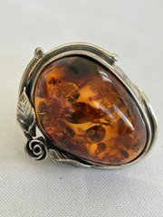 Vintage 925 Large Sterling Silver Baltic Amber Ring SZ 8.25, 22 grams