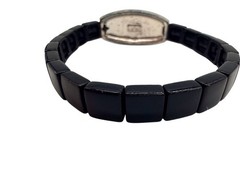 Vintage Napier Expansion Bracelet Diamanté Crystals Silver Plate Black Enamel W3