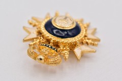 Vintage Crown Anchor Brooch Blue Enamel Crest Military Nautical Pin 1980s BinAL