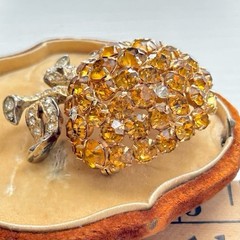 Vintage 1940’s Eisenberg Script E Signed Amber Clear Rhinestone Apple Brooch Pin