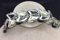 Vintage Costume Wide Black & White Plastic Stone Bracelet 7″ E741