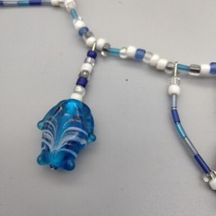 Tropical Fish Art Glass Necklace Artisan Made Bead 19″ Vintage MermaidCore Beach