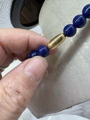 Navy Blue & Gold Tone Beaded Necklace W/ Speckles VTG
