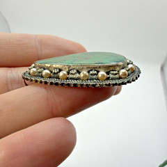 Vintage Israeli Sterling Silver Eilat Stone Brooch Pendant With Pearl Accents