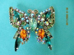 VINTAGE Julian Green Topaz & AND CLEAR RHINESTONE FIGURAL BUTTERFLY BROOCH 2”