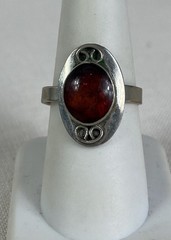 Vintage Silver Tone Amber Scroll work Adjustable ring