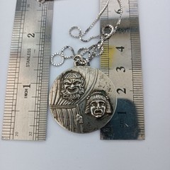 Theater Mask Silver Pendant Necklace Drama Comedy Art Vintage Masks Dramatic