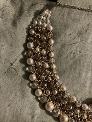 Faux Pearl Jewelry Set 4 Row Cowl Necklace Wide Cuff Bracelet Heavy Glass Beads
