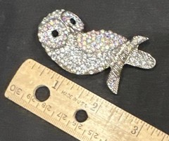 VTG OPC SIGNED AURORA BOREALIS RHINESTONE OWL BIRD BROOCH PIN PENDANT