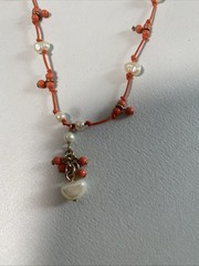 Vintage~GLASS Woman’s Coral and Natural PEARL Bead Necklace/Earrings Set