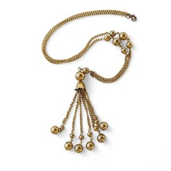 VTG Ball & Tassel Dainty Simple Everyday Gold Tone Understated Necklace 19″